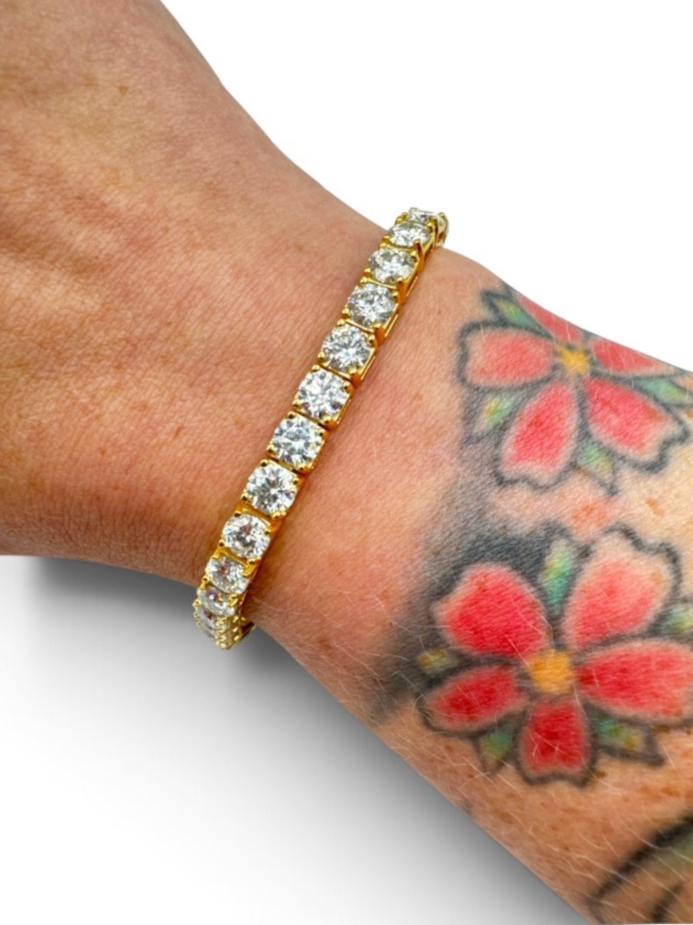 Sterling Silver 18K Gold Plated Moissanite Tennis Bracelet 7.25” Holiday
